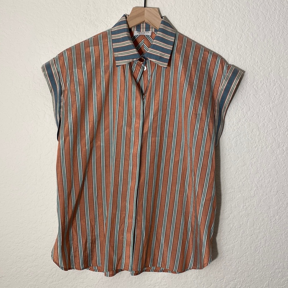 Sandro short sleeve poly cotton button down blouse size medium